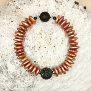 Süßwasserperlen Armband Baroque Perlen kupfer schwarz Rondelle Zirkonia Länge 18,5 cm