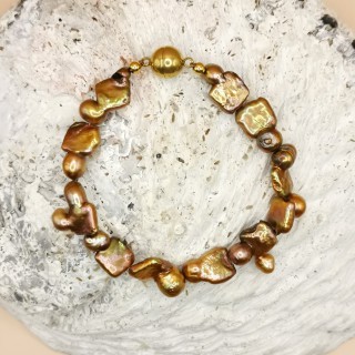 Süßwasserperlen Armband Baroque Perlen kupfer Länge 19 cm