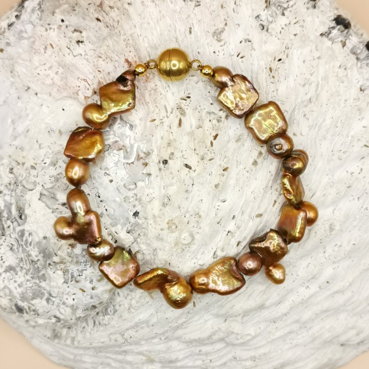 Süßwasserperlen Armband Baroque Perlen kupfer Länge 19 cm