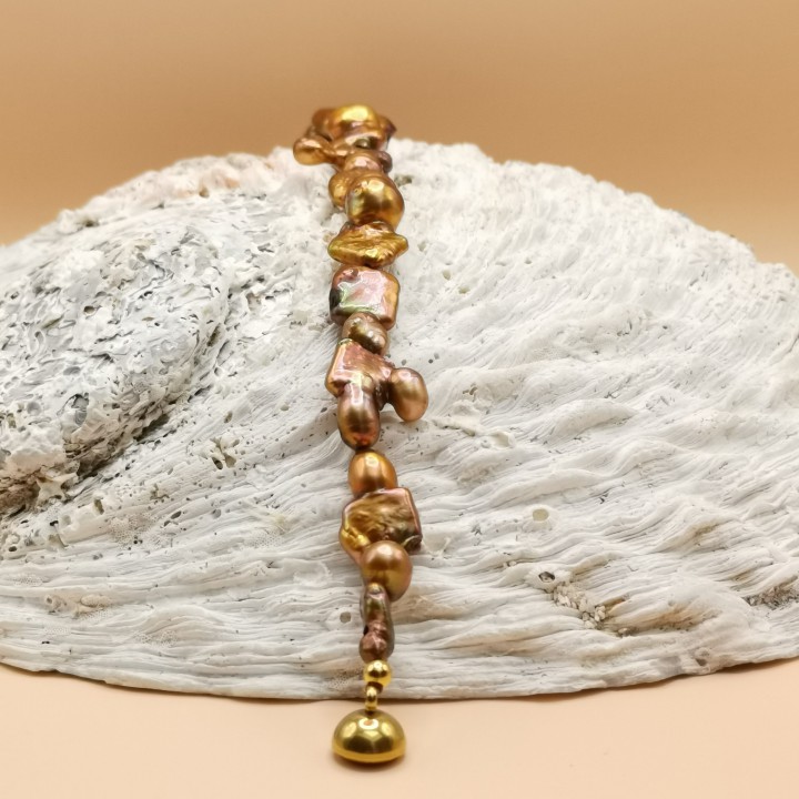 Süßwasserperlen Armband Baroque Perlen kupfer Länge 19 cm