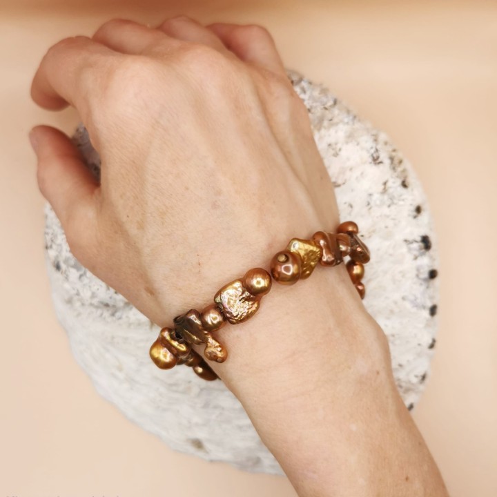 Süßwasserperlen Armband Baroque Perlen kupfer Länge 19 cm