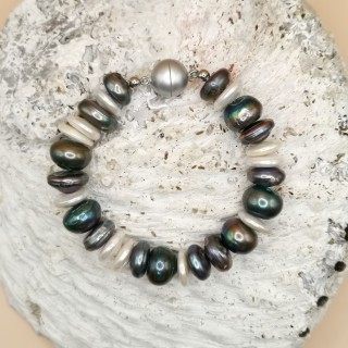 Süßwasserperlen Armband Baroque Perlen grün Rondelle Länge 19,5 cm