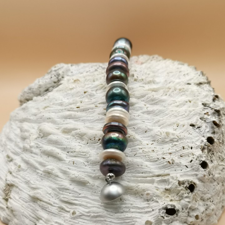 Süßwasserperlen Armband Baroque Perlen grün Rondelle Länge 19,5 cm