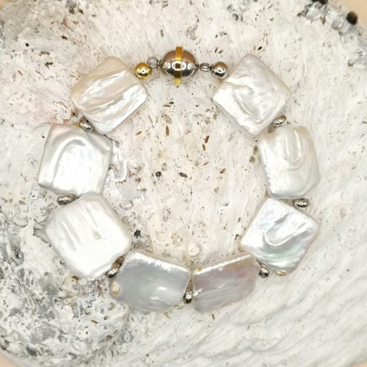 Süßwasserperlen Armband Baroque Perlen grau quadratische Perlen Länge 20,5 cm