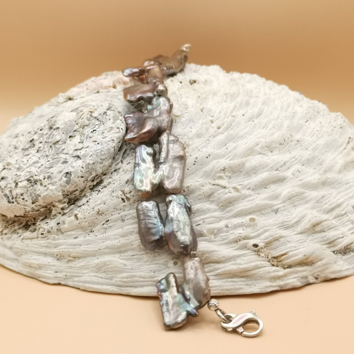 Süßwasserperlen Armband Baroque Perlen grau Länge 19,5 cm