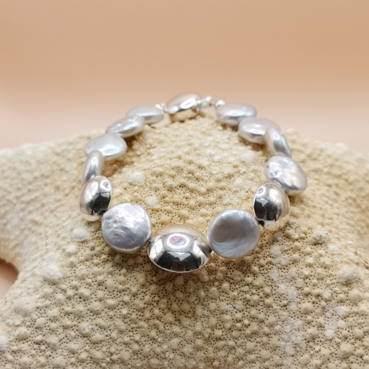 Süßwasserperlen Armband Baroque Perlen weiß Länge 19,5 cm