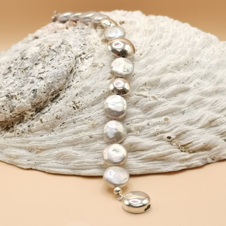Süßwasserperlen Armband Baroque Perlen weiß Länge 19,5 cm