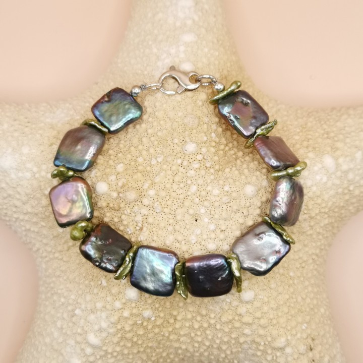 Süßwasserperlen Armband Baroque Perlen schwarz Keshi Perlen Länge 20,5 cm
