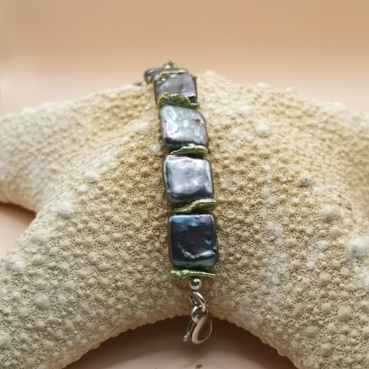 Süßwasserperlen Armband Baroque Perlen schwarz Keshi Perlen Länge 20,5 cm