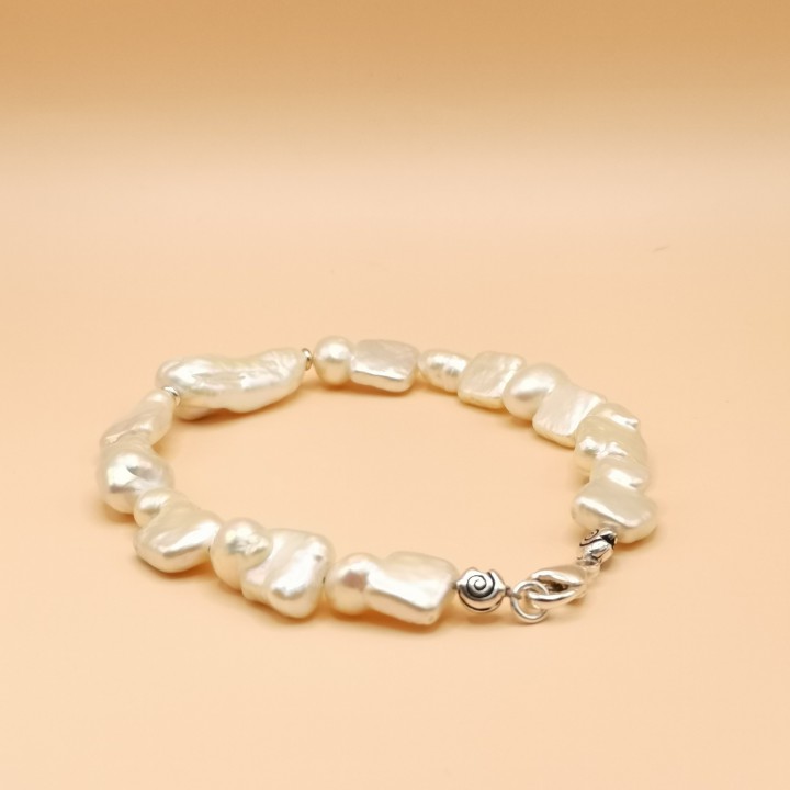 Süßwasserperlen Armband Baroque Perlen weiß Länge 21 cm