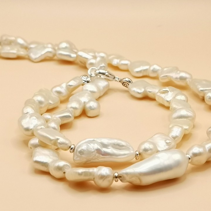 Süßwasserperlen Halskette Armband Set Baroque Perlen weiß