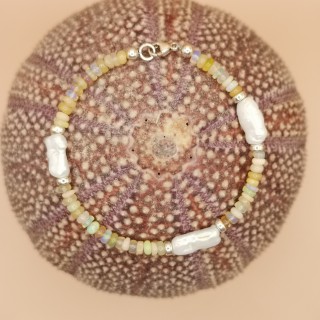 Süßwasserperlen Armband Baroque Perlen weiß  Opal Länge 20 cm