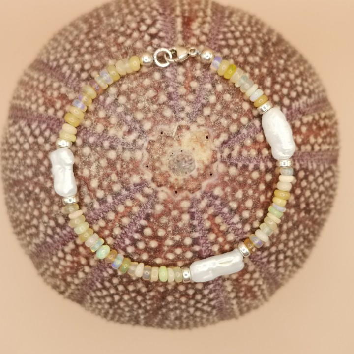 Süßwasserperlen Armband Baroque Perlen weiß  Opal Länge 20 cm