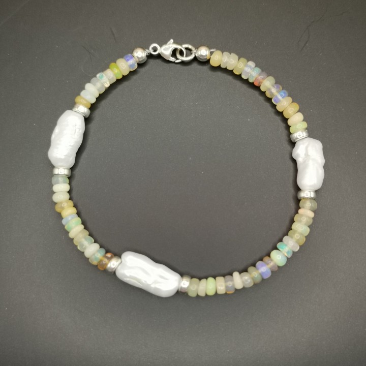 Süßwasserperlen Armband Baroque Perlen weiß  Opal Länge 20 cm