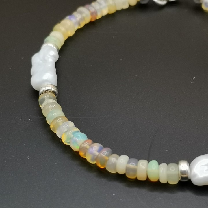 Süßwasserperlen Armband Baroque Perlen weiß  Opal Länge 20 cm