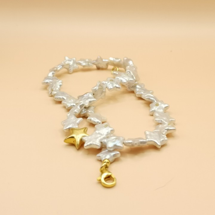Süßwasserperlen Armband Baroque Perlen weiß mit Gold Länge 19 cm