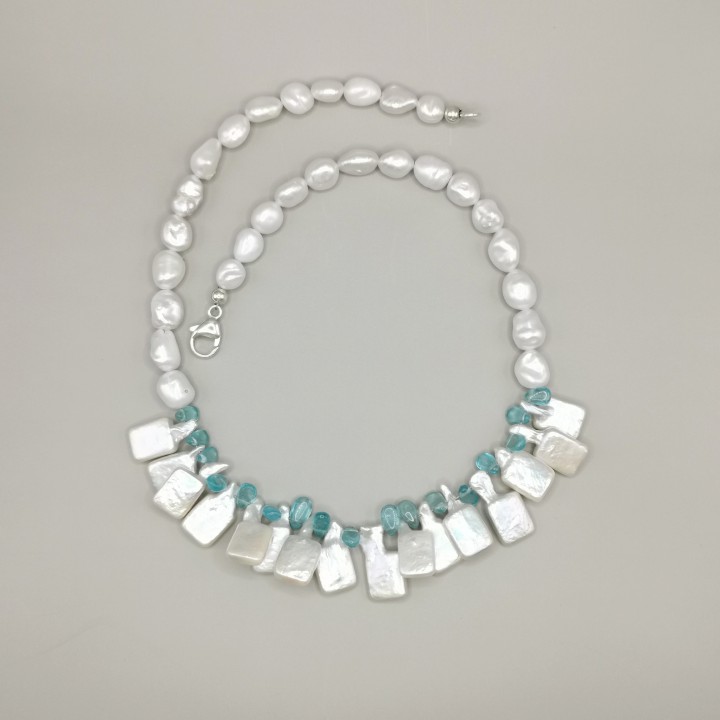 Süßwasserperlen Halskette Baroque Perlen Keshi Perlen Apatite weiß eisblau