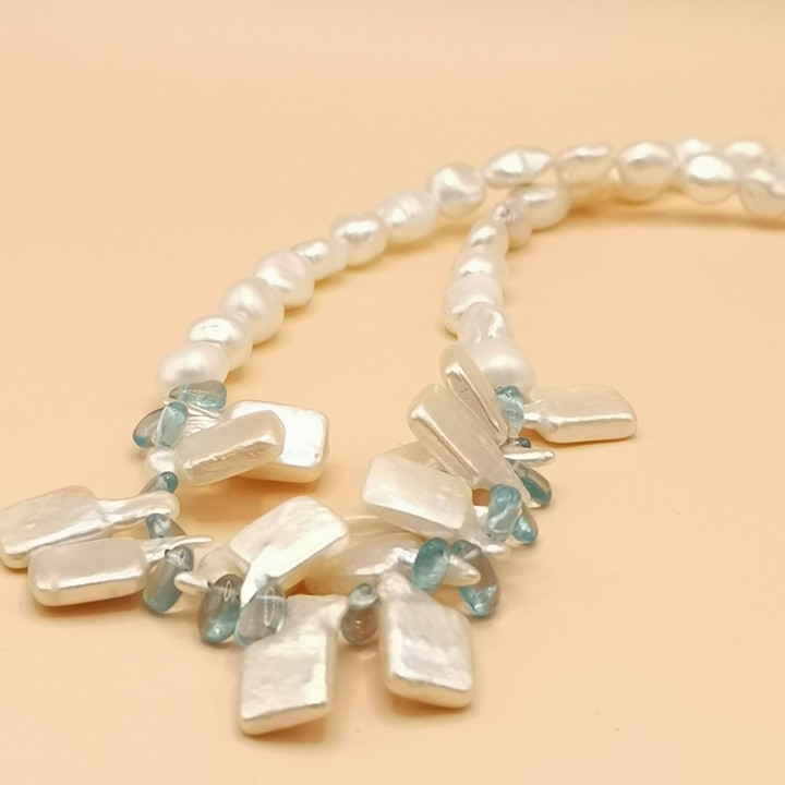 Süßwasserperlen Halskette Baroque Perlen Keshi Perlen Apatite weiß eisblau
