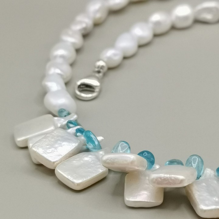 Süßwasserperlen Halskette Baroque Perlen Keshi Perlen Apatite weiß eisblau