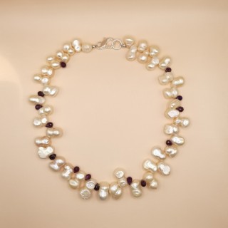 Süßwasserperlen Halskette Baroque Perlen weiss Amethyst 42,5 cm