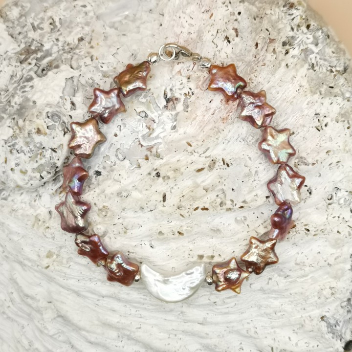 Freshwater pearls Bracelet Baroque pearls white star and moon shape Length 20.5 cm