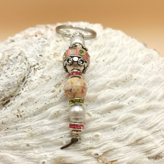 Freshwater pearls Keychain Baroque pearls white Tibetan bead agate Length 11.5 cm