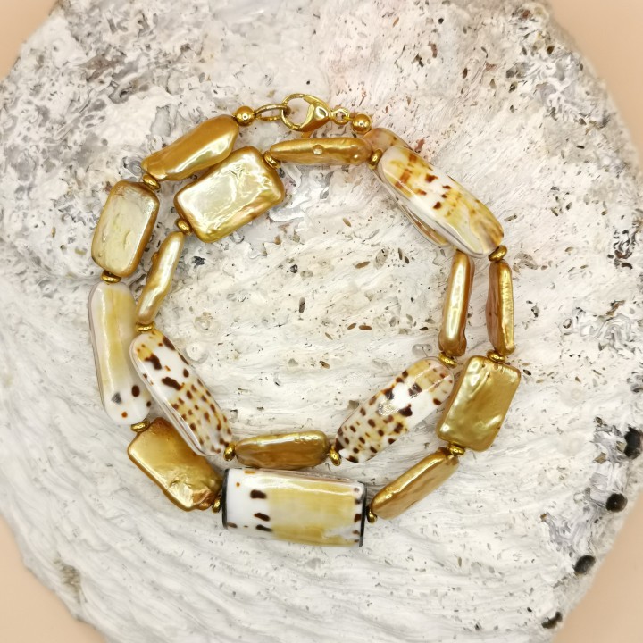Süßwasserperlen Armband Baroque Perlen gold eckige Perlen Muschelperlen Länge 20,5 cm