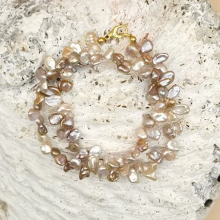 Freshwater pearls Bracelet Keshi pearls white pearly double-rowed Length 19 cm
