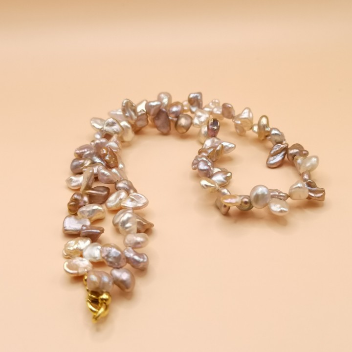 Freshwater pearls Bracelet Keshi pearls white pearly double-rowed Length 19 cm