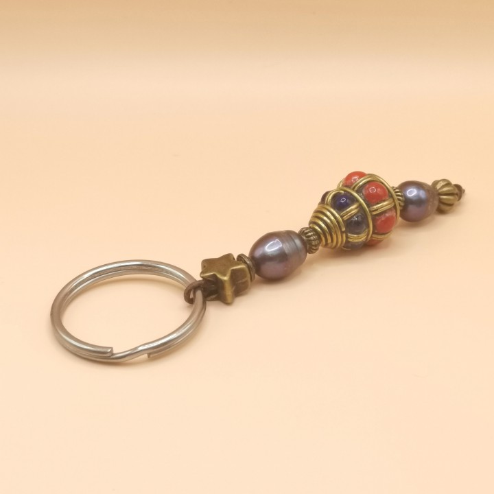 Freshwater pearls Keychain Baroque pearls white longish Perlen Tibetan bead Length 10 cm